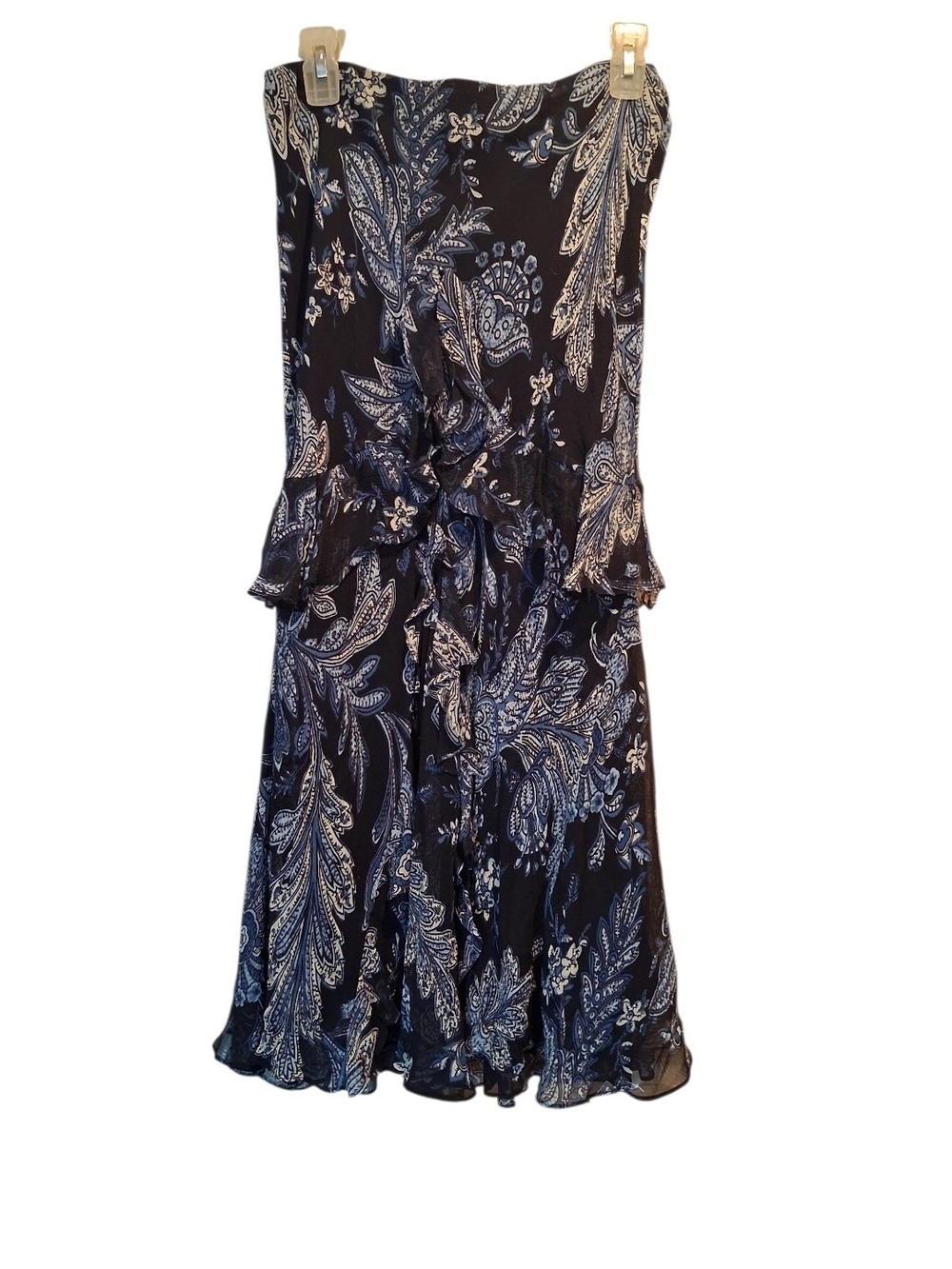 Ralph Lauren Navy and White Paisley Midi Skirt